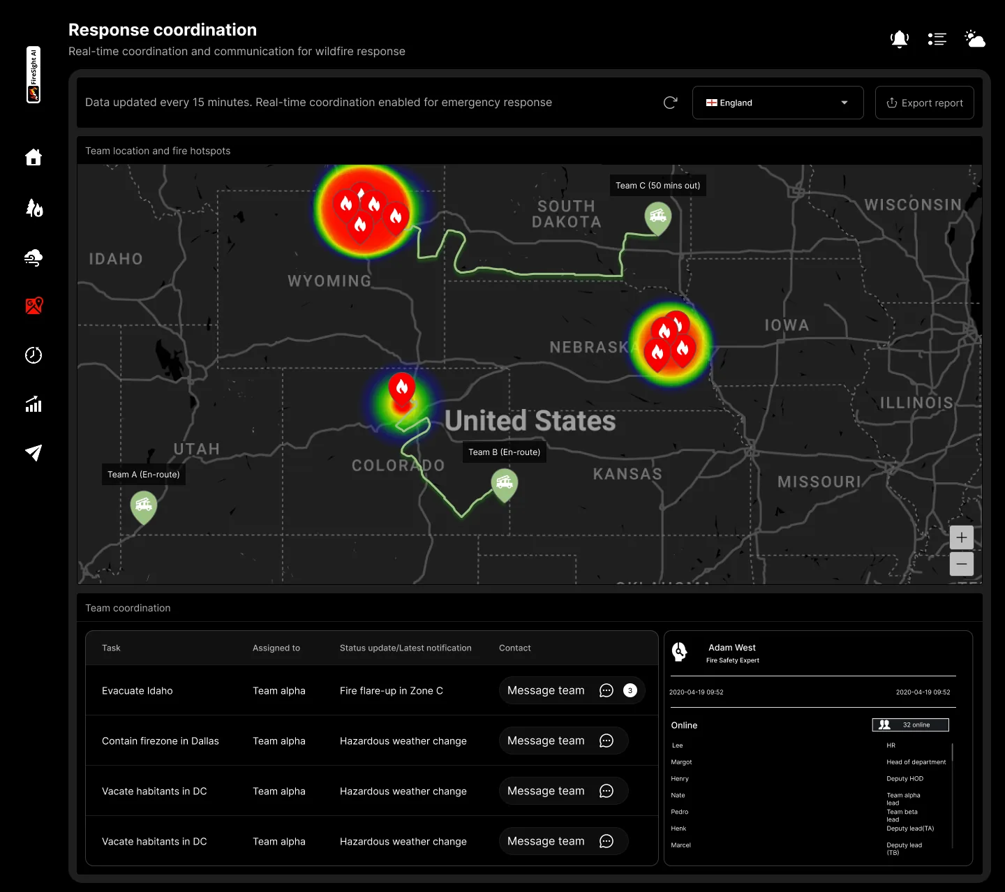 FireSightAI response coordination screen