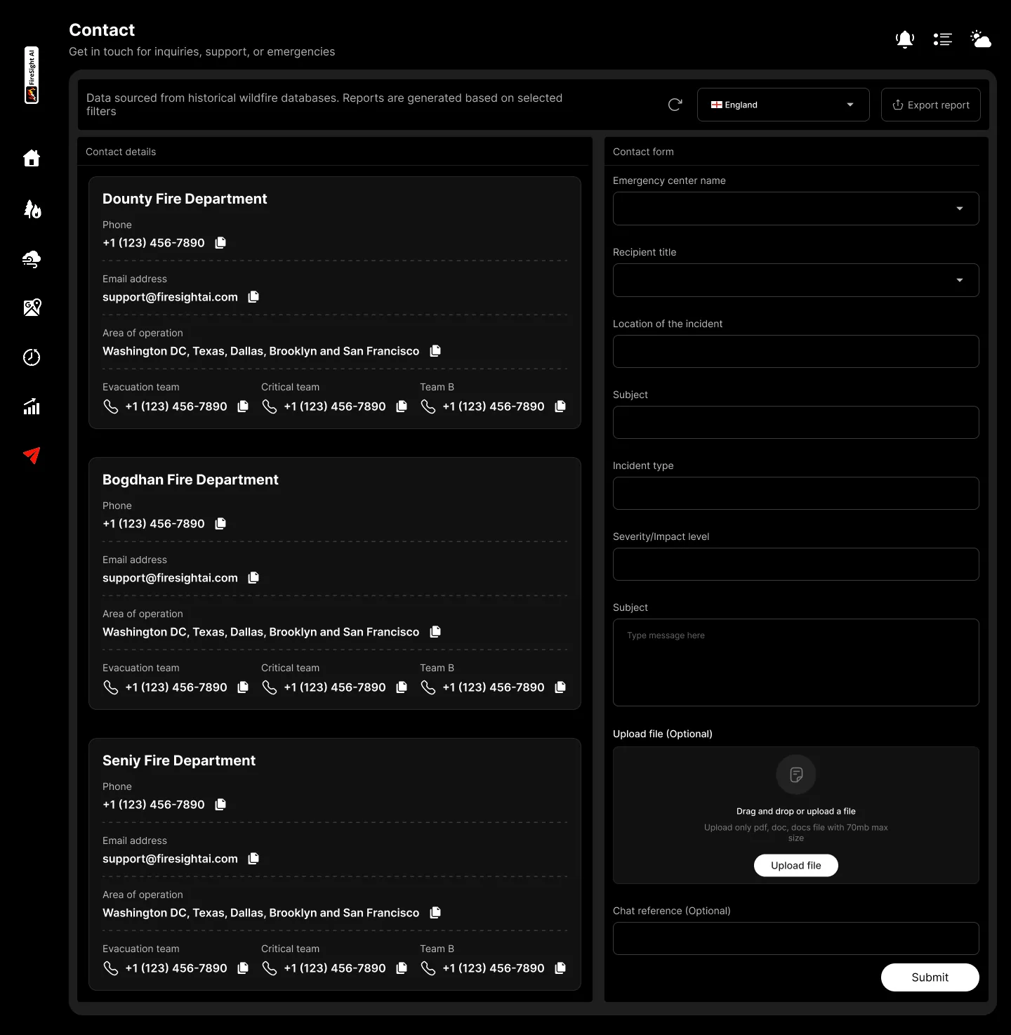 FireSightAI contact page